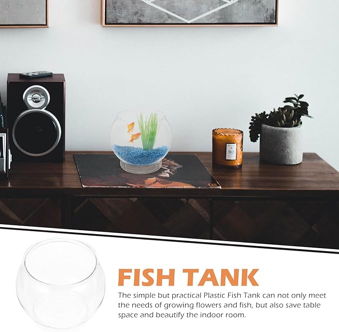 POPETPOP Plastic Fish Bowls Round Aquarium Clear Fish Keeper Fishbowl Vase Pot for Wedding Party Event Christmas Holiday Home Decor 18cm