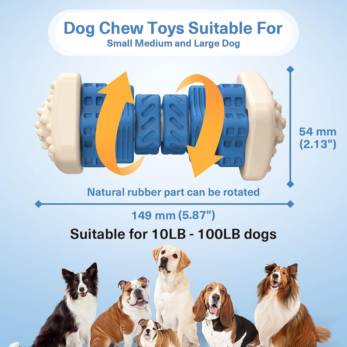 PCEoTllar Indestructible Dog Chew Toys, Aggressive Chewer Safe Rubber Puzzle Toys with Beef Flavor - Blue, Medium to Large Dogs