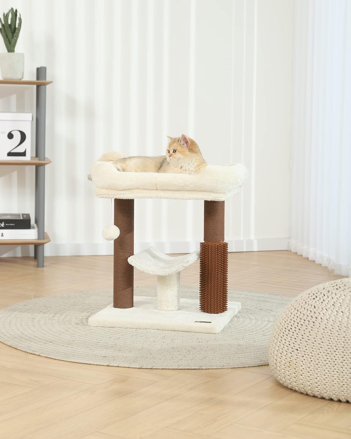 Hoopet cat Tree Tower,cat Scratching Post for Indoor Cats,Featuring with Super Cozy Perch,Cat Self Groomer and Interactive Dangling Ball Great for Kittens and Cats