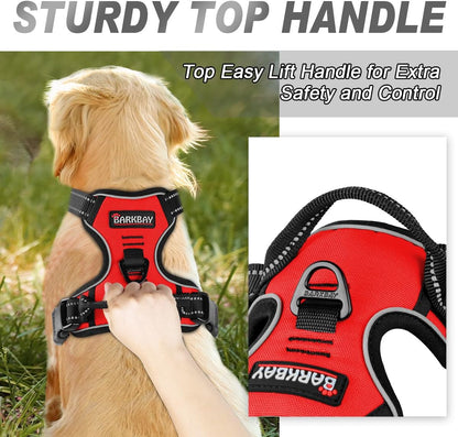 BARKBAY No Pull Dog Harness Front Clip Heavy Duty Reflective Easy Control Handle for Large Dog Walking(Red,M)
