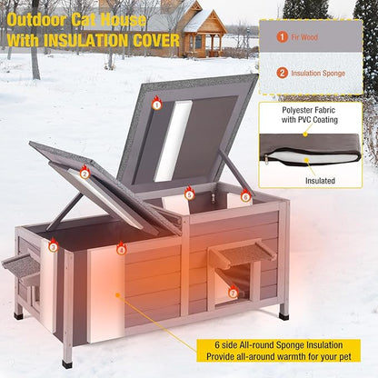 Aivituvin Insulated Outdoor Cat House Waterproof Outside Feral Cat Shelter for Winter 100% Insulated