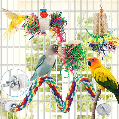 Foraging Bird Toys - Shredding Parakeet Toys with Rope Perch for Conure, Cockatiel, Budgies, Lovebird, Parrotlet
