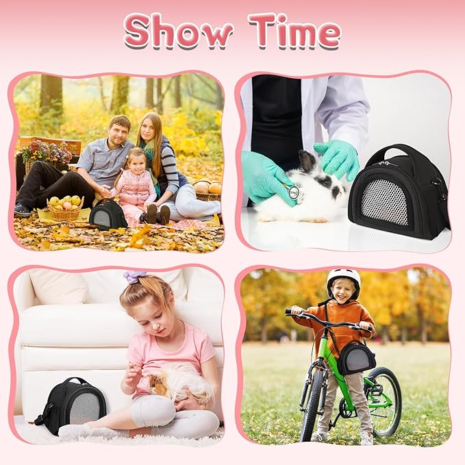 YUDODO Hamster Carrier Guinea Pig Carrier Bag Small Animal Sugar Glider Pouch Gerbil Hedgehog Portable Travel Carrier Outdoor Hangbag Flying Squirrel Rat Carrier Black