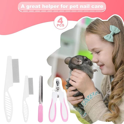 Guinea Pig Brush Kit Hamster Cleaning Grooming Comb with Nail Clipper Trimmer, Nail Files - Professional Small Animal Grooming Tool for Rabbit, Bunny, Puppy, Kitten, Ferret