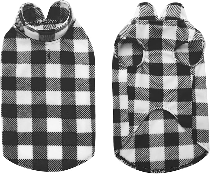 KAMA BRIDAL Spring Autumn Winter Coat Pullover Fleece Vest for Cats Small and Medium Dogs Thin Sweater Black & White Plaid (Black, XXXS)