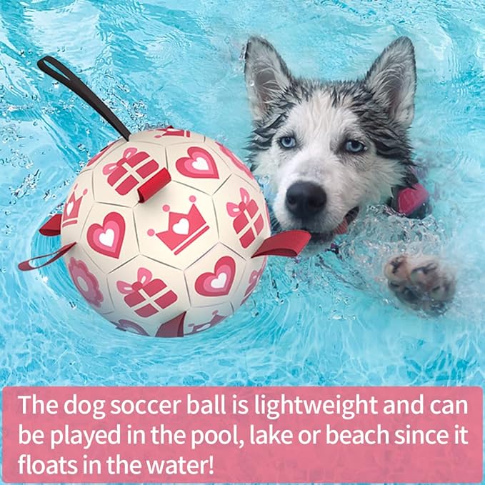 QDAN Pink Dog Toys Soccer Ball with Straps, Interactive Tug of War Toy, Puppy Birthday Gifts, Water Toy, Durable Dog Balls for Medium Large, Valentines Gift (8 Inch)