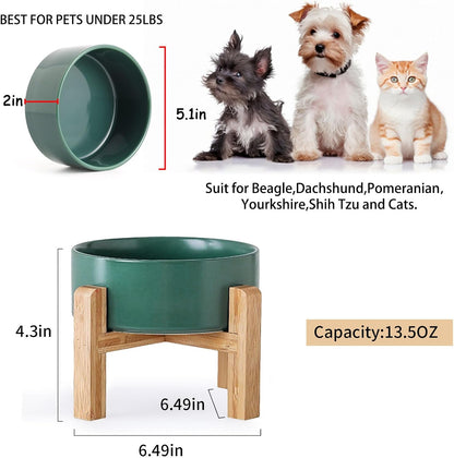 Petygooing Green Elevated/Raised Ceramic Dog Bowl for Small Breeds, Dog Food Water Dish with Stand,Pet Feeding Bowl with Anti Slip Rubber for Cats and Small Dogs Puppy 13.5 OZ (5.1In / 1.7 Cups)