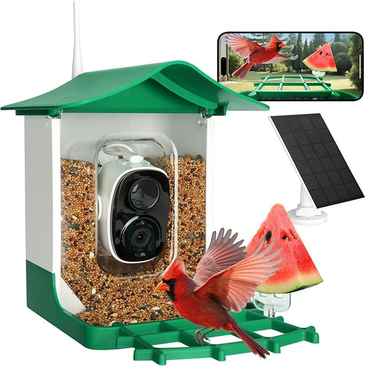 Smart Bird Feeder with Camera,AI Identify Birds Species,Auto Record 2K Birds Video in Backyard Garden,Live View,Instant Notifications，Solar Powered Charging,Ideal Gift for Family and Bird Lovers