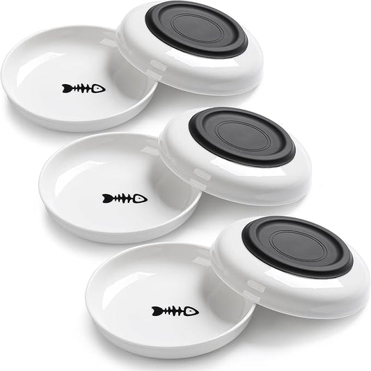 No Spill Cat Bowls,Cat Food Bowl,Anti Whisker Fatigue Healthy Ceramic Cats Dishes Set for Indoor Cats,Shallow Wide Kitten Plates for Food and Water,Non-Slip Silicone Bottom,6 Pack