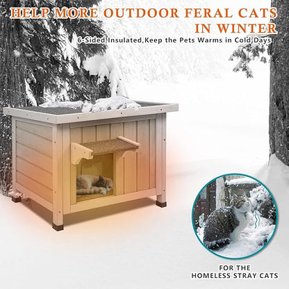 Insulated Cat House Outdoor Cat Shelter for Feral Cats in Winter,All-Round Foam Insulation Weatherproof Wooden Cat Houses for Cats Rabbits and Small Animals with Escape Door Open Roof