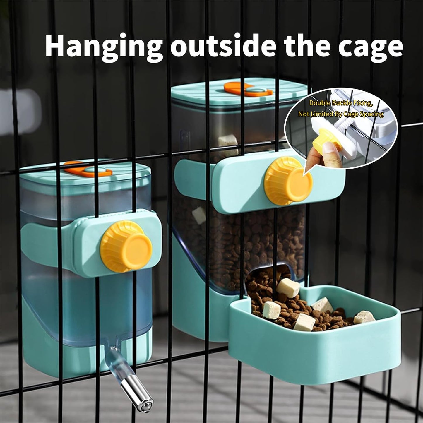 Rabbit Automatic Food Feeder and Water Dispenser Bunny Gravity Feeding Station Waterer Set Hanging Self-Dispensing Feeder for Ferret,Guinea Pigs Chinchillas Hedgehog (Grey)