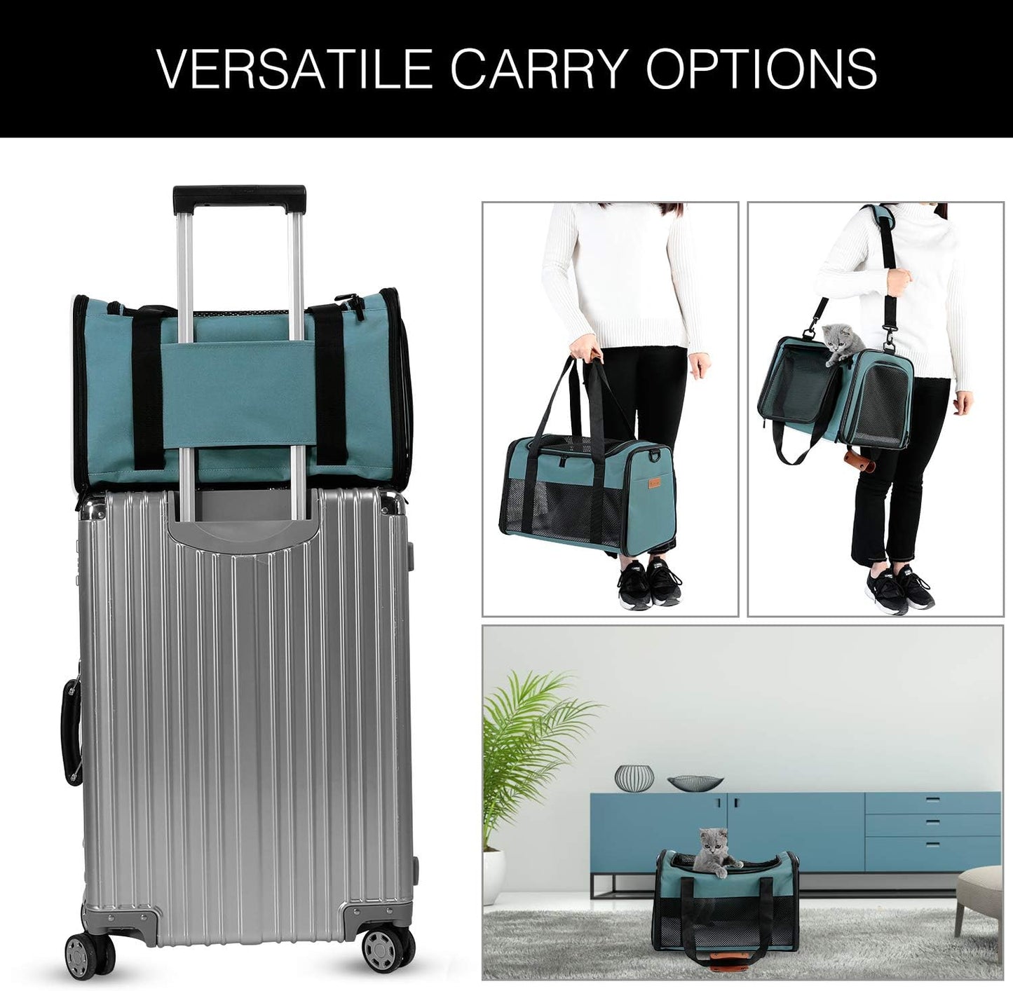 Cat Carrier - Portable Foldable Dog Pet Carrier, Soft-Sided Pet Bag up to 28 Lbs, Airline Approved Travel Puppy Carrier