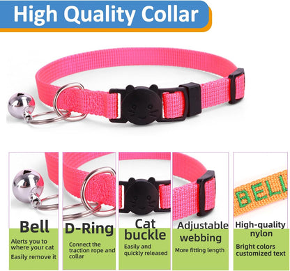Personalized Cat Collars, Embroidered with Pet Name and Phone Number, Adjustable Nylon Breakaway Safety Release Buckle ID Collar,Custom Text with Bell for Cat or Kitten,Red