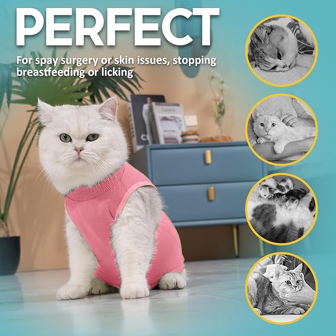 Avont Cat Recovery Suit - Kitten Onesie for Cats After Surgery, Cone of Shame Alternative Surgical Spay Suit for Female Cat, Post-Surgery or Skin Diseases Protection -Pink(L)