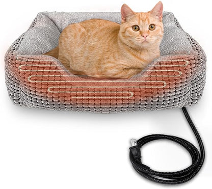 MARUNDA Heated Cat Bed for Indoor Use, Electric Heating Pad for Cats and Small Dogs, Washable Pet Bed (23x20x7 Grey)