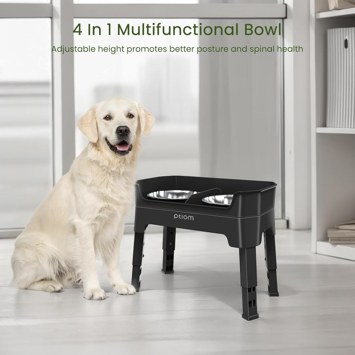 KPWACD 3-in-1 Elevated Dog Bowls Mess Proof Raised Slow Feeder Dog Bowls, 4 Height Adjustable Stand Licking Plate with 2 56oz Stainless Steel Doggy Food Dish for Small Medium Large Pets