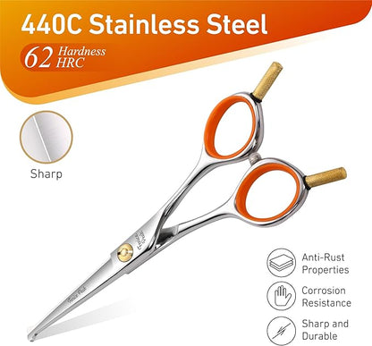 Fenice Peak 6'' Small Straight Scissors Lightweight Dog and Cat Grooming Scissors with Safety Round Tip JP440C Stainless Steel Sharp Blades for Body Facial Nose Ear and Paw Hair Easy Use