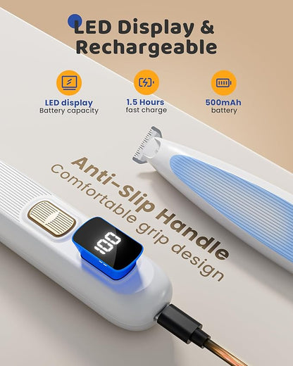 Dog Paw Trimmer with LED Light, 35dB Low Noise Precision Pet Paw Trimmer for Dogs Cats Grooming Clippers, 2 Speed Safety Electric Paw Hair Trimmer for Paws, Ears, Rump, Face, Eyes (Green)