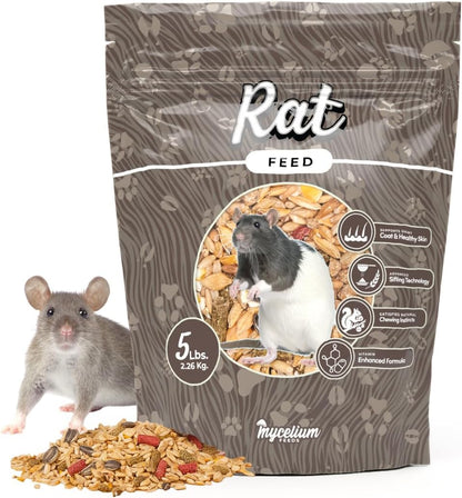 Mycelium Rat Feed 5 lb Bag | Organic Rat Food for Healthy Skin, Coat & Dental Health | High-Protein Balanced Nutrition with Vitamins and Minerals | Non-GMO & USA Made