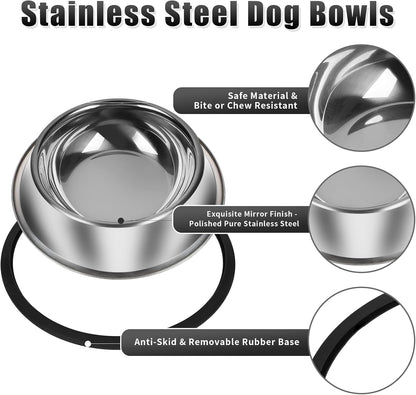 3Pcs Stainless Steel Dog Bowls Set - Non-Slip Food and Water Bowl 20 Oz - Dishwasher-Safe, Rust Resistant Metal Pet Bowls for Small/Medium/Large Sized Pets