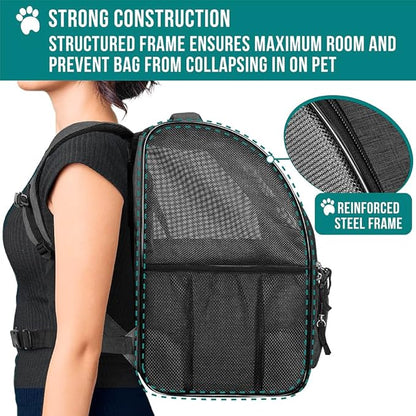 PetAmi Dog Backpack Carrier for Small Large Cat, Pet, Puppy, Ventilated Pet Hiking Backpack Travel Bag, Airline Approved Cat Backpack Carrier, Camping Biking Dog Bag Up to 18lbs Pet, Charcoal