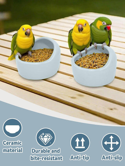 2 Pcs Bird Food Bowl Ceramic Bowls for Birds Small Parakeet Food Bowl Parrot Feeding Cups, Bird Cage Feede for Parakeets Conure Cockatiels Lovebird Budgie (Blue)