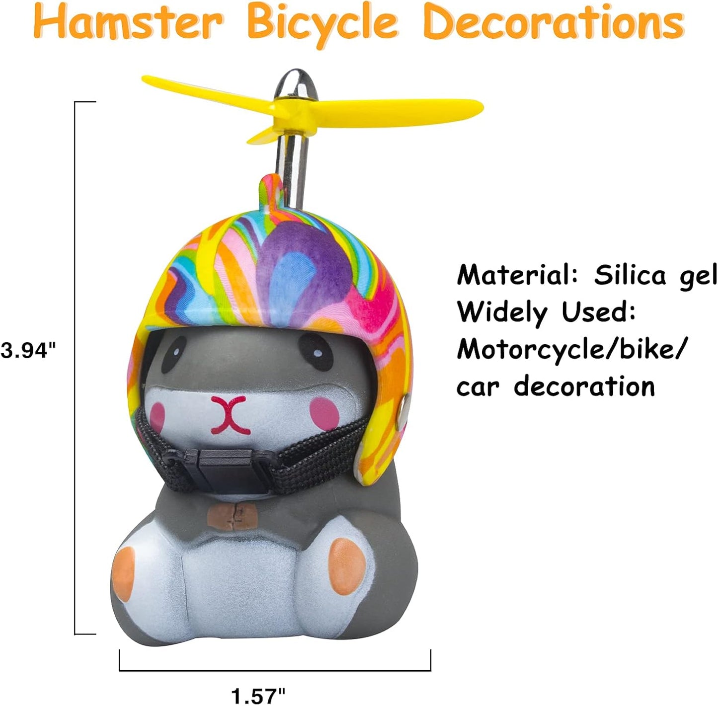 wonuu Duck Bike Bell with Light and Helmet Cute Hamster Bicycle Horn, Dashboard Decoration Hamster Toy Motorcycle Bike Bells Rubber Duck Car Dashboard Decorations (Rainbow-Hamster)