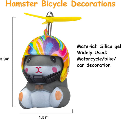 wonuu Duck Bike Bell with Light and Helmet Cute Hamster Bicycle Horn, Dashboard Decoration Hamster Toy Motorcycle Bike Bells Rubber Duck Car Dashboard Decorations (Rainbow-Hamster)