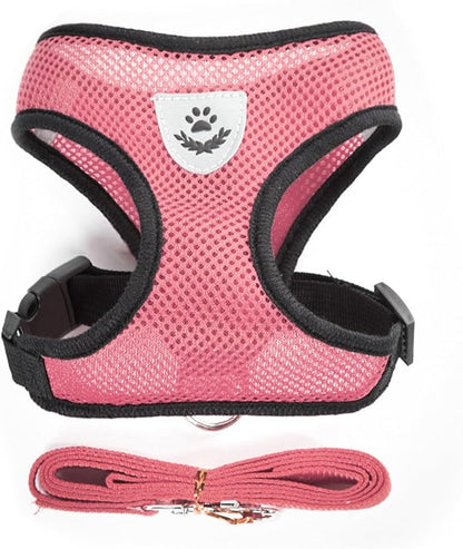 shudyear Summer cat Chest Harness and Leash, Anti-Escape Adjustable Soft mesh cat Leash and Chest Harness Set for All Types of Cats cat Vests(Size L,Pink)