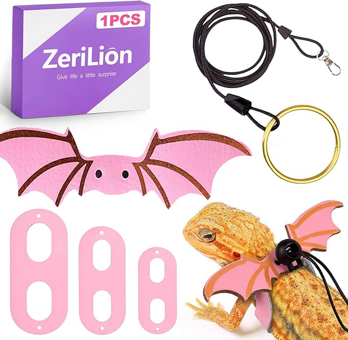 3 Sizes Adjustable Soft Leather & Nylon Bearded Dragon Harness and Leash Set Reptile Lizard Leashes for Outdoor Walking-Pink