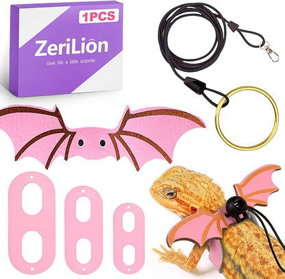 3 Sizes Adjustable Soft Leather & Nylon Bearded Dragon Harness and Leash Set Reptile Lizard Leashes for Outdoor Walking-Pink