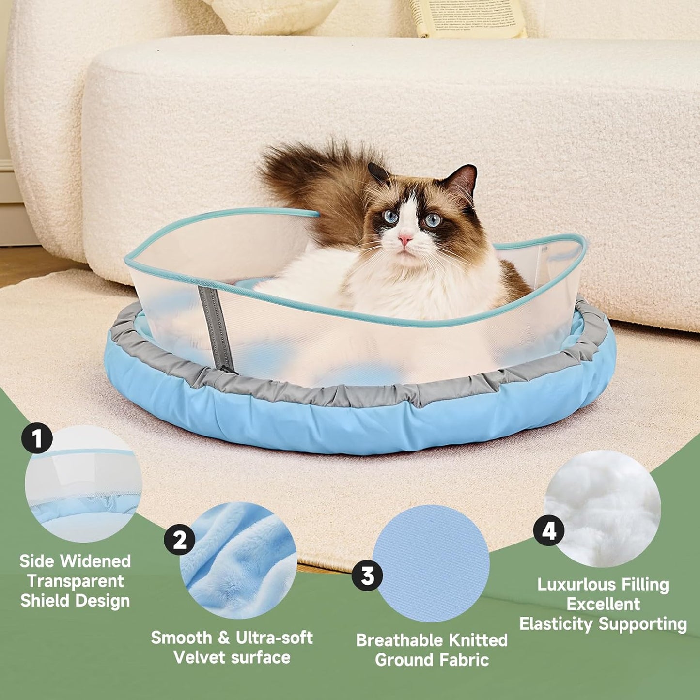 Cat Beds for Indoor Cats, Round Dog Bed for Small Dogs, Puppy, Kitten -Soft Plush Washable Cat Bed Calming with Protective Shield (Blue，18 Inches)