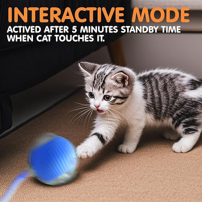Rocfish Durable Interactive Cat Toys for Indoor Cats, Smart Automatic Cat Chase Ball Toy, Upgraded Speedy Tail Kitten Toy for Bored Indoor Adult Pets (Blue)