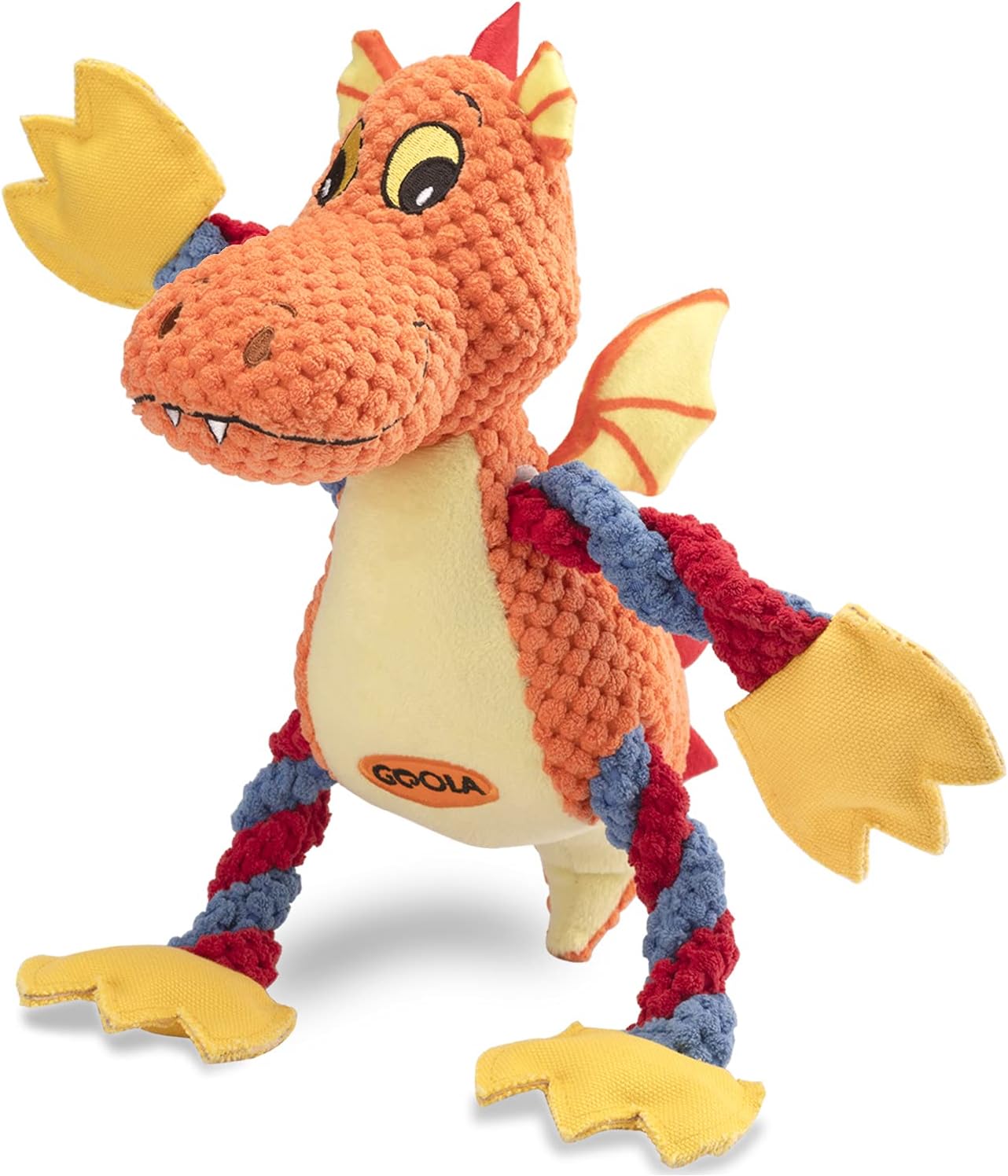 GOOLA Dog Squeaky Toys, Cute Dragon Interactive Plush Stuffed Toy with 5 Squeakers and Crinkle Paper,Pet Rope Chew Toy for Puppy Small Medium Large Breed Dogs