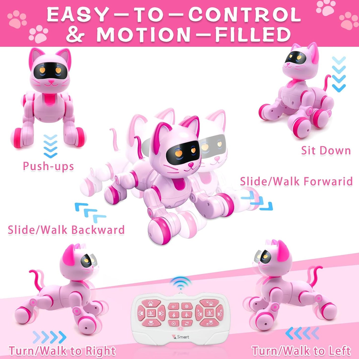 Remote Control Robot Cat, Programmable RC Smart Cat with Touch Sensing, LED Eyes Dance & Music Walking Pets STEM Toys Gifts for Kids Girls Boys