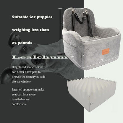 Dog Booster Car Seat for Small/Medium Dogs Up to 35lbs,Ultra Soft Fabric Covered,6in Elevated Cushion,Fully Detachable and Washable,3 Straps & 2 Pockets,Easy to Install(Grey,Medium)