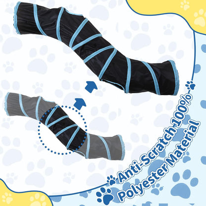 Pet Cat Tunnel, S-Shaped Tunnels for Indoor Cats, Collapsible Pet Tunnel for Kitten, Puppy, Rabbit, 25cm-Wide Tunnels, Durable & Breathable, with Peek Hole Toy Ball