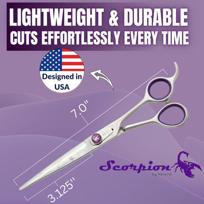 Kenchii Scorpion 7 Inch, Straight Grooming Scissors for Dogs and Pets - Premium Steel Scissors for Dog Grooming - Dog Shears Pet Grooming Accessories - Pet Hair Trimming Scissor