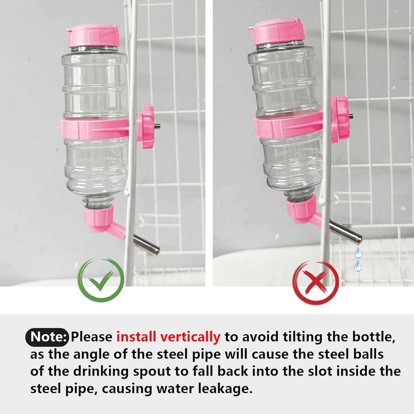 16.7oz Guinea Pig No Drip Water Bottle,Rabbit Hanging Leakproof Water Dispenser,Bunny Automatic Feeder,Ferret Cages Accessories for Chinchilla Squirrel Hedgehog (Pink)