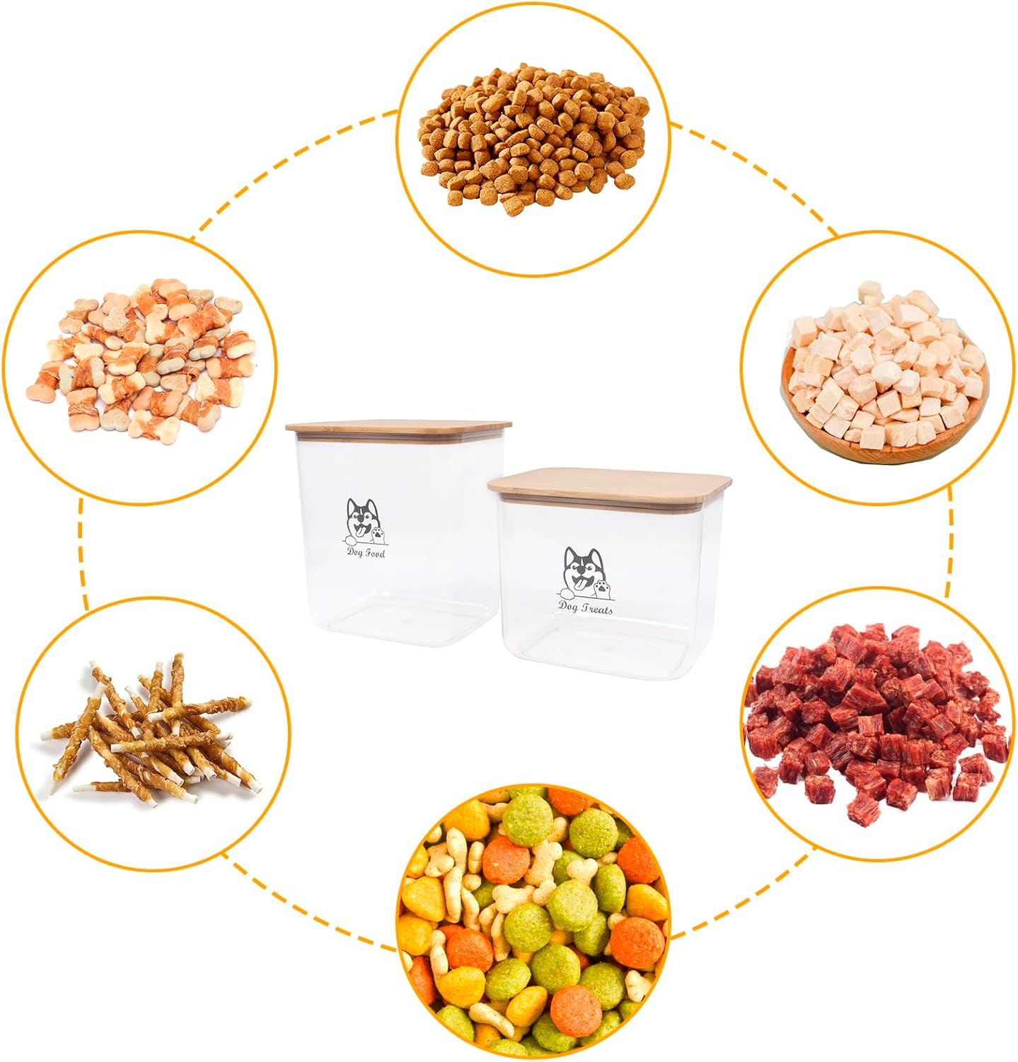 Pet Food Storage Containers, 2Pack Airtight Plastic Dog Cat Food Storage Container with Bamboo Lid,Dog Treat Container Jars Set,Treats Canister for Kitchen or Countertop,BPA Free, Clear