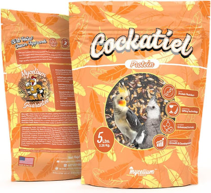 Mycelium Organic Cockatiel Protein Feed (5 LB Bag) | High-Protein, High-Fat Bird Seed for Energy, Growth, & Development | Seed & Superfood Blend for Cockatiels | Non-GMO, Made in USA