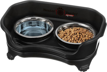 Neater Feeder Express Mess Proof Cat Bowls Elevated, No Spill Feeding Station, Stainless Steel Dishes for Food and Water, Raised Bowls for Indoor Cats, No Fatigue Whisker Friendly Dish, Black