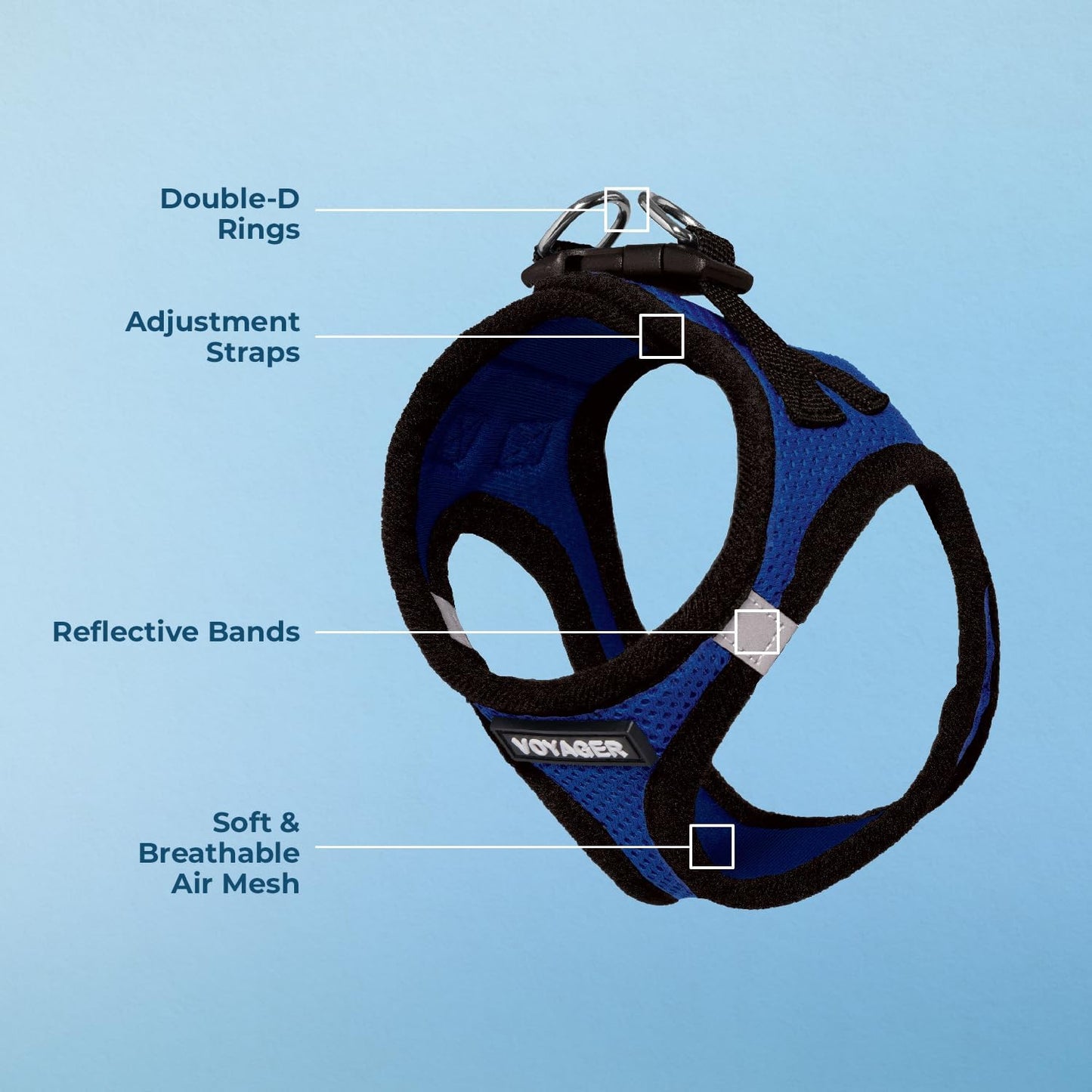 Best Pet Supplies Voyager Step-in Air Harness - All Weather Mesh, Reflective, No Pull Harness for Dogs, Cats - Secure with Hook & Loop Fastener, Buckle, Double D-Rings - Royal Blue/Black Trim, M