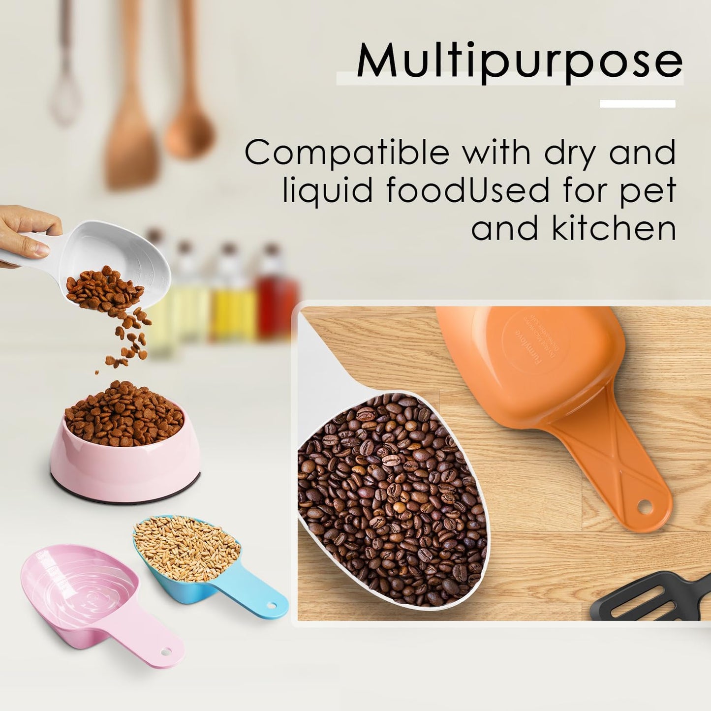 Dog Food Scoop-Melamine Pet Food Measuring Cup - 1 Cup 1/2 Cup 1/4 Cup Dog Cat Bird and Rabbit Food Feeding Scoop Dishwasher Safe - White