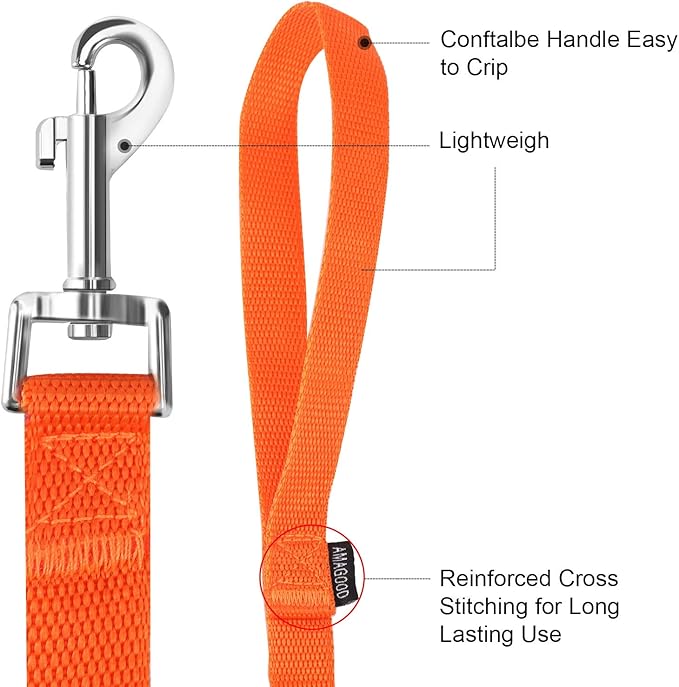 6 FT Puppy/Dog Leashes, StrongTraditional Style Leash with Easy to Use Collar Hook,Dog Lead Great for Small and Medium and Large(Orange,5/8" x 6 Feet)