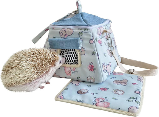 Portable Outgoing Flannel Hedgehog Carry Carrier Bag House Hideout Habitat Beds for Sugar Glider Hamster Guinea Pig Ferret Squirrel Small Animal Carrier Pouch (Light Blue)