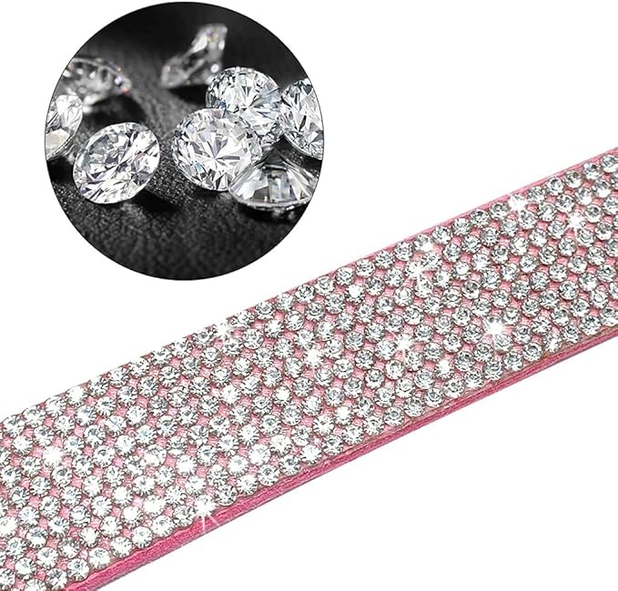 Rhinestone Dog Collar, Cute Dazzling Sparkling Soft Suede Leather Adjustable Pet Dog Cat Collar Crystal Diamond for Puppy Small Medium Large Dogs (S:26-32cm, Pink)
