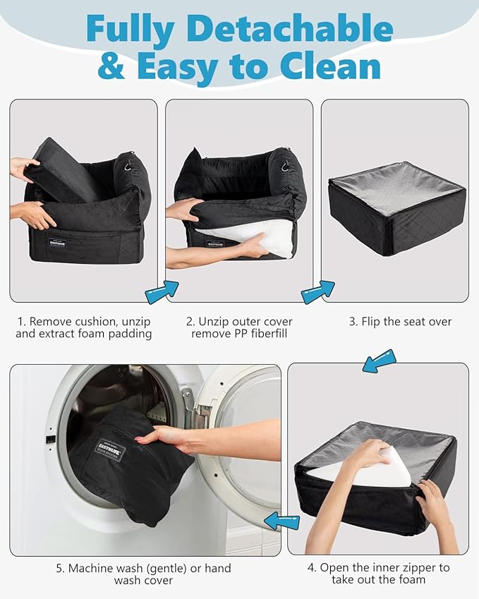 EASTBLUE Dog Car Seat for Small Medium Dogs Up to 35 lbs, 2 Memory Foam Pads Dog Booster Car Seat with Seatbelt, Washable Pet Carseat for Puppy & Cat, Dogs Travel Bed for Cars (Black)