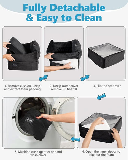 EASTBLUE Dog Car Seat for Small Medium Dogs Up to 35 lbs, 2 Memory Foam Pads Dog Booster Car Seat with Seatbelt, Washable Pet Carseat for Puppy & Cat, Dogs Travel Bed for Cars (Black)