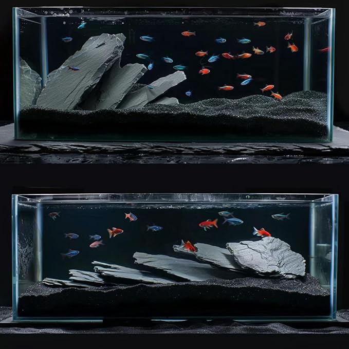 Unocho Natural Slate Stone Reptile Basking Platform Rocks 20LB Tortoise Habitat Flat Rocks for Aquarium Amphibian Vivariums Paludarium Garden Landscaping and Model Railroad(2-8 inches)